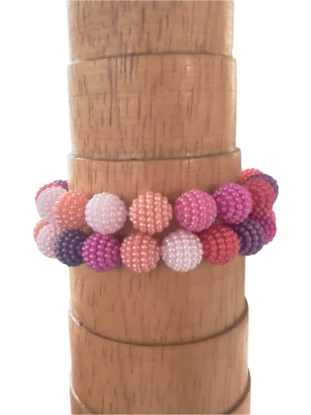 Handmade Pink & Purple Beaded Stretch Bracelets Set | Chunky Bubblegum Stack - Picture 3 of 3